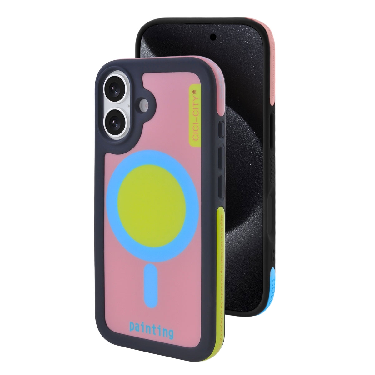 Y2K Dopamine Color Block Magnetic Case for iPhone 17 Max, Black and Pink