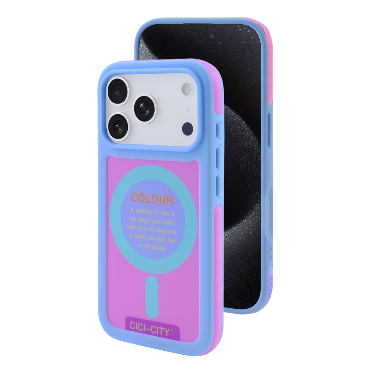 Y2K Dopamine Color Block Magnetic Case for iPhone 17 Pro, Light Blue and Light Purple