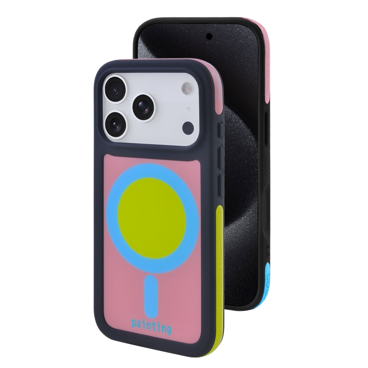 Y2K Dopamine Color Block Magnetic Case for iPhone 17 Pro, Black and Pink