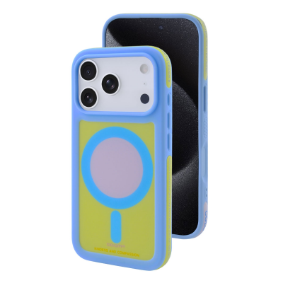 Y2K Dopamine Color Block Magnetic Case for iPhone 17 Pro Max, Light Blue and Yellow