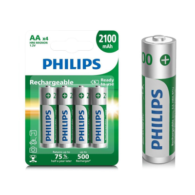  Philips Rechargeable AA Batteries 2100mAh - NiMH Double A Battery 1.2V Long Lasting 2A Batteries