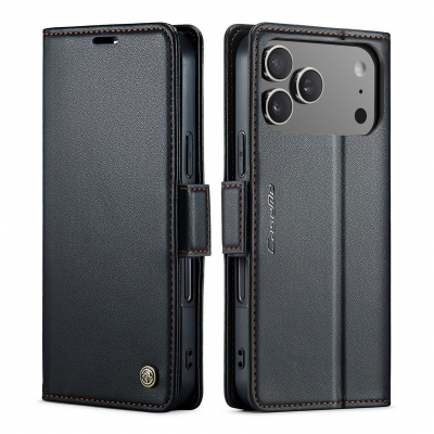 iphone 17 pro black flip case with butterfly buckle rfid blocking