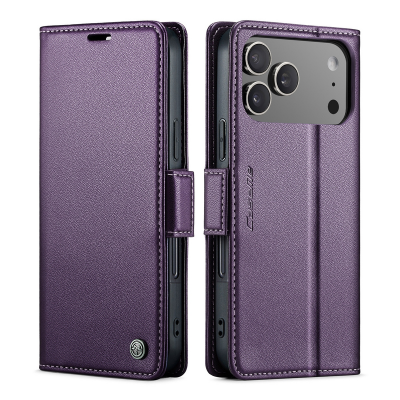 iphone 17 pro max purple flip case with butterfly buckle rfid blocking