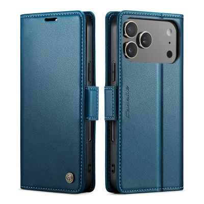 iphone 17 pro max blue flip case with butterfly buckle rfid blocking