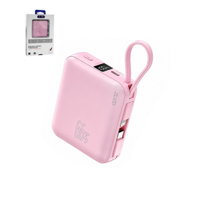  ZUZG Mini Cube 10000mAh Power Bank Built-in Dual Cables, Pink