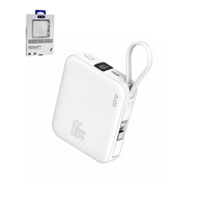  ZUZG Mini Cube 10000mAh Power Bank Built-in Dual Cables, White