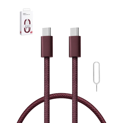 3ft 60W Fast Charging USB-C to USB-C Cable with SIM Eject Pin, Burgundy