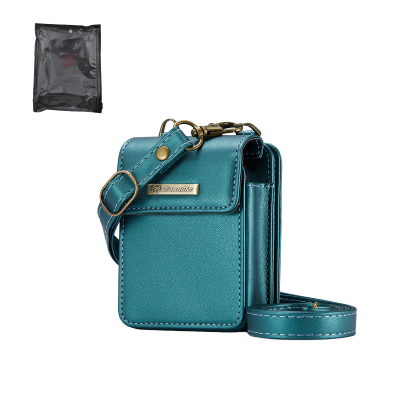 CaseMe PU Leather Wallet-Style Earbud Case with Shoulder Strap & Wrist Strap, Green