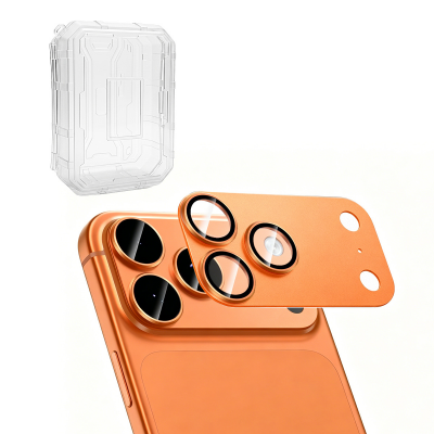  [10 Pack] AR+AF Tempered Glass with Matte Metal Camera Lens Protector for iPhone 17 Pro Max - Orange