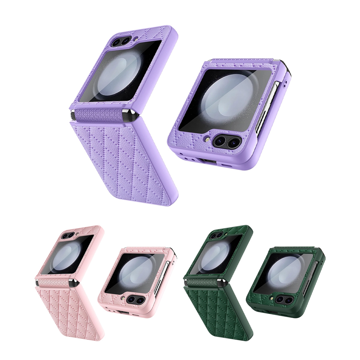 SS Z Flip 5 5G Rhomboid Leather Case with Camera Lens Protector