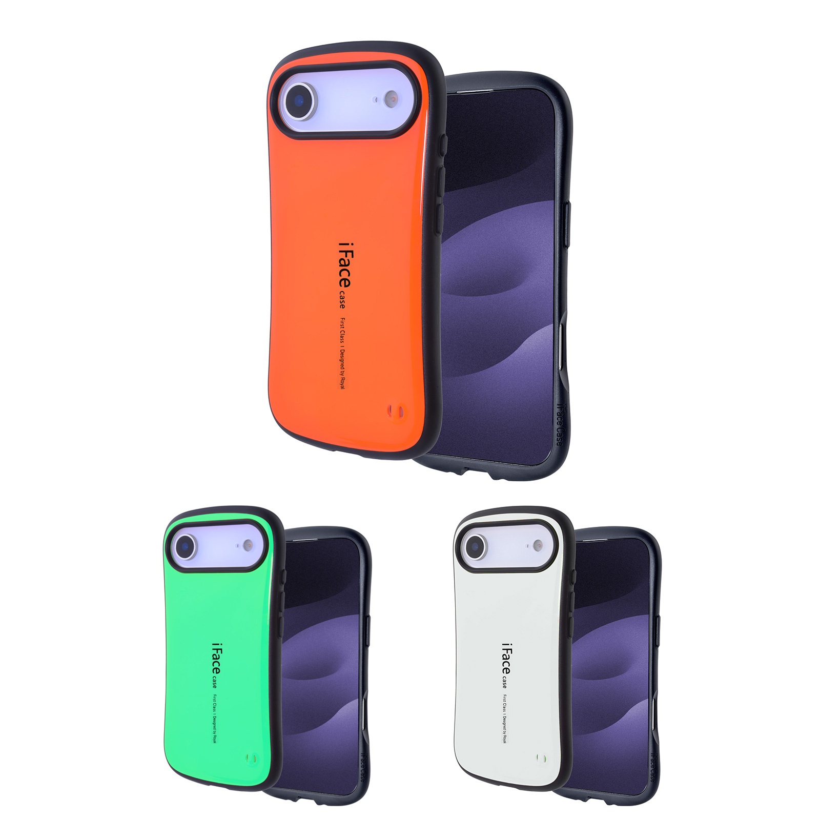 iFace iPhone air Protective Case with glossy finish and curved edge in orange, green, and white.
