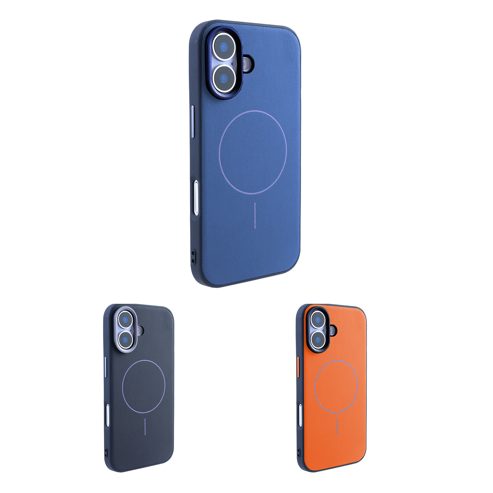 Dark Blue/Black/Orange PU Leather Magnetic iPhone Case - MagSafe Compatible Protective Phone Cover for iPhone17
