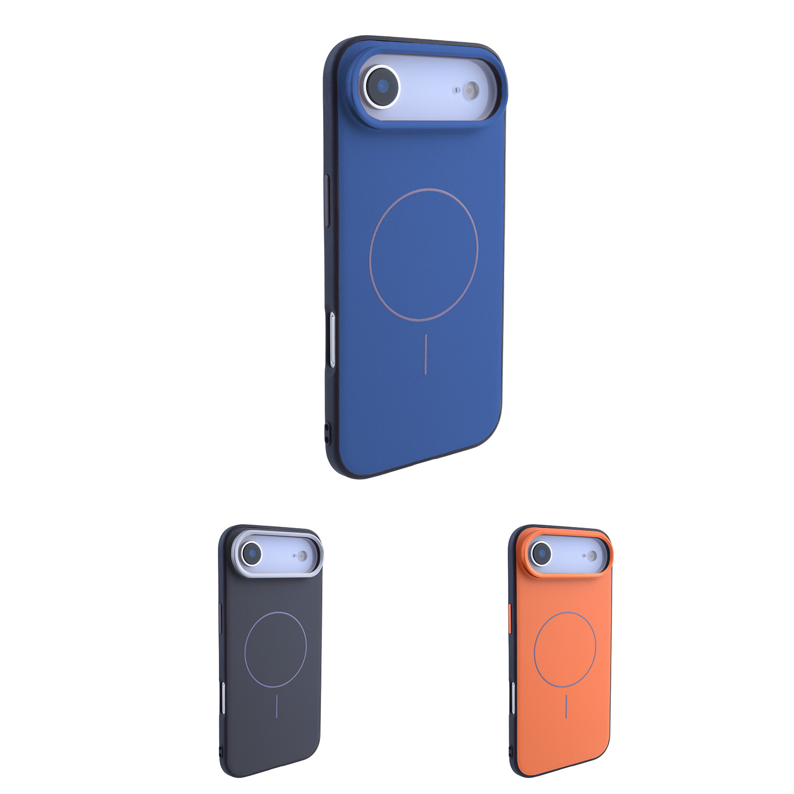 Dark Blue/Black/Orange PU Leather Magnetic iPhone Case - MagSafe Compatible Protective Phone Cover for iPhoneAir