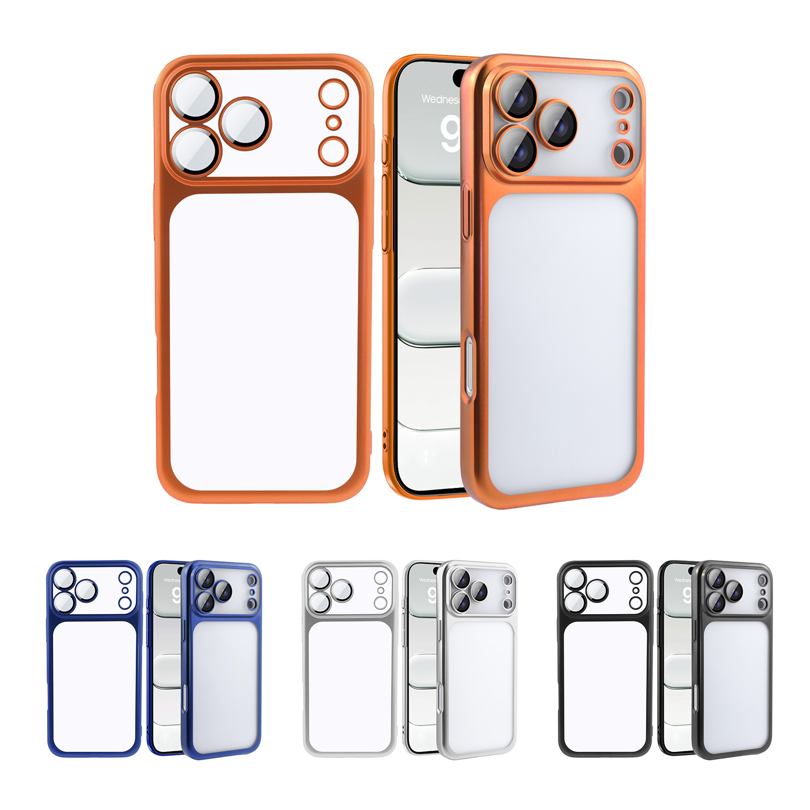 Orange/Dark Blue/Silver/Black Matte Anti-Fingerprint iPhone Case - Clear Back Colored Bumper Protective Cover for iPhone17 Pro