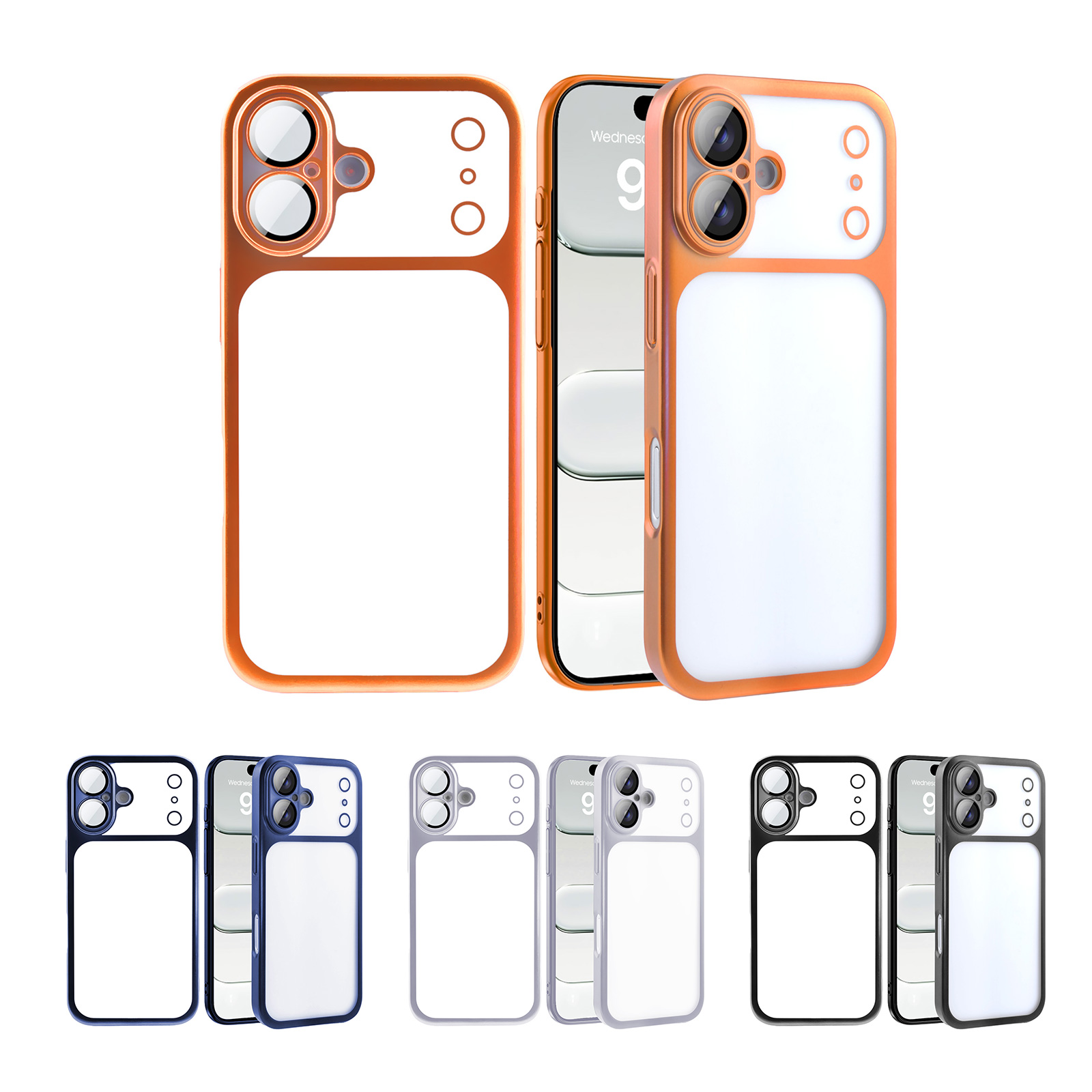 Orange/Dark Blue/Silver/Black Matte Anti-Fingerprint iPhone Case - Clear Back Colored Bumper Protective Cover for iPhone17 Pro