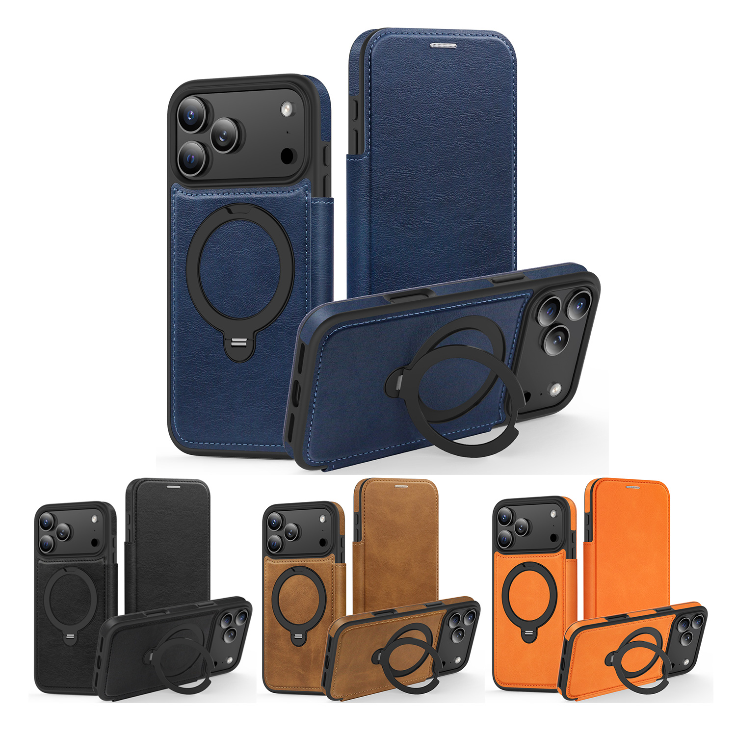 360° Rotating Stand iPhone 17 Pro Max Case - Magnetic Wireless Charging PU Cover