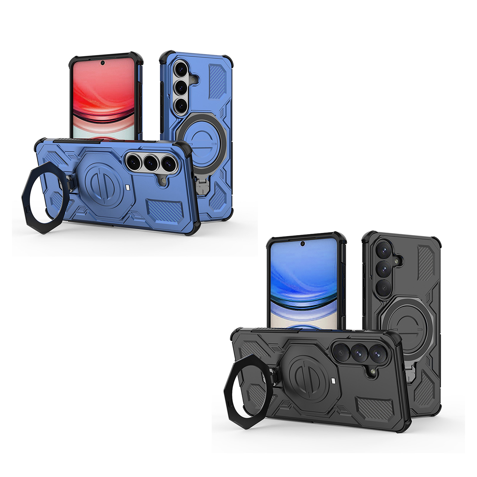 samsung s26 plus case with 360 degree rotation kickstand and shockproof airbag - black /dark blue