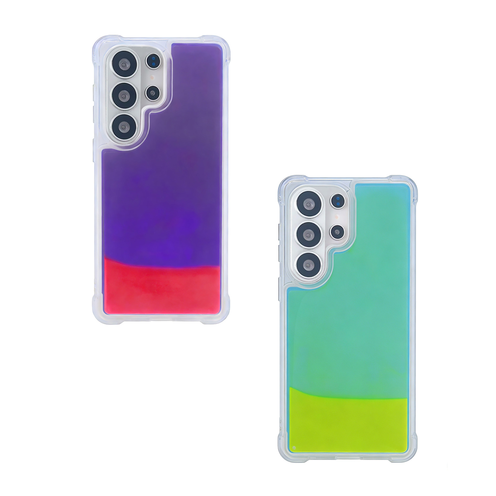 glow dual-color liquid sand s26 ultra case, yellow /pink