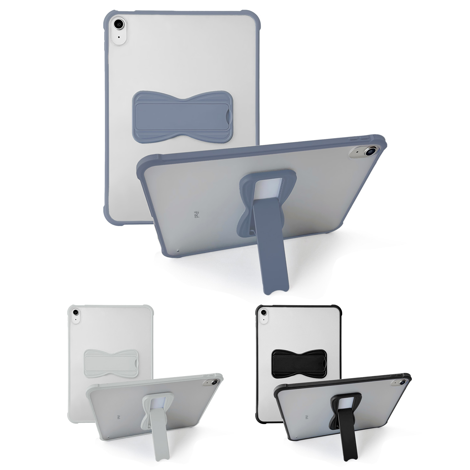 ipad air 4 case with bow-shaped kickstand , ipad air 5 case with bow-shaped kickstand, ipad air 6 case with bow-shaped kickstand, ipad air 7 case with bow-shaped kickstand, purple / gray / black