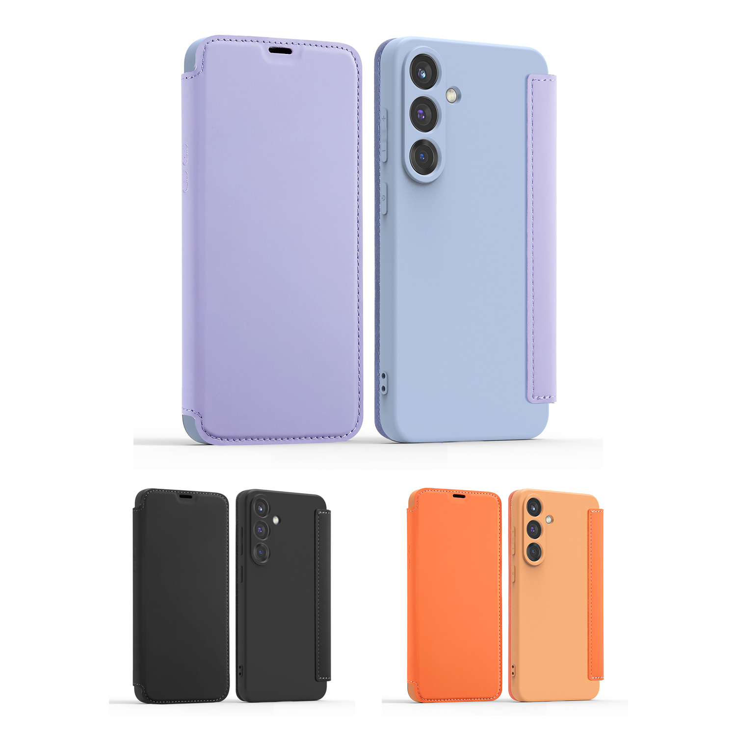 skin-feel tpu and pu flip s26 case, purple / black / orange