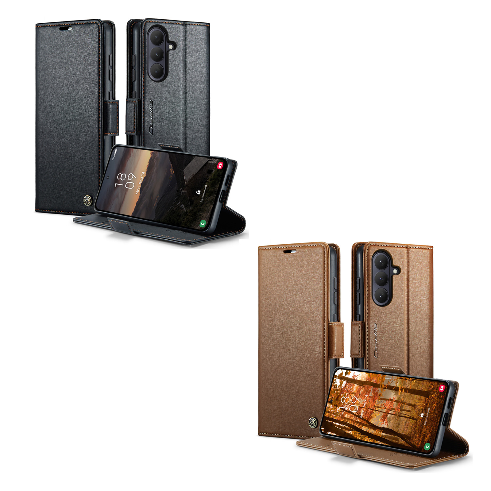 rfid blocking anti flip s26 plus case with side clip - black / brown