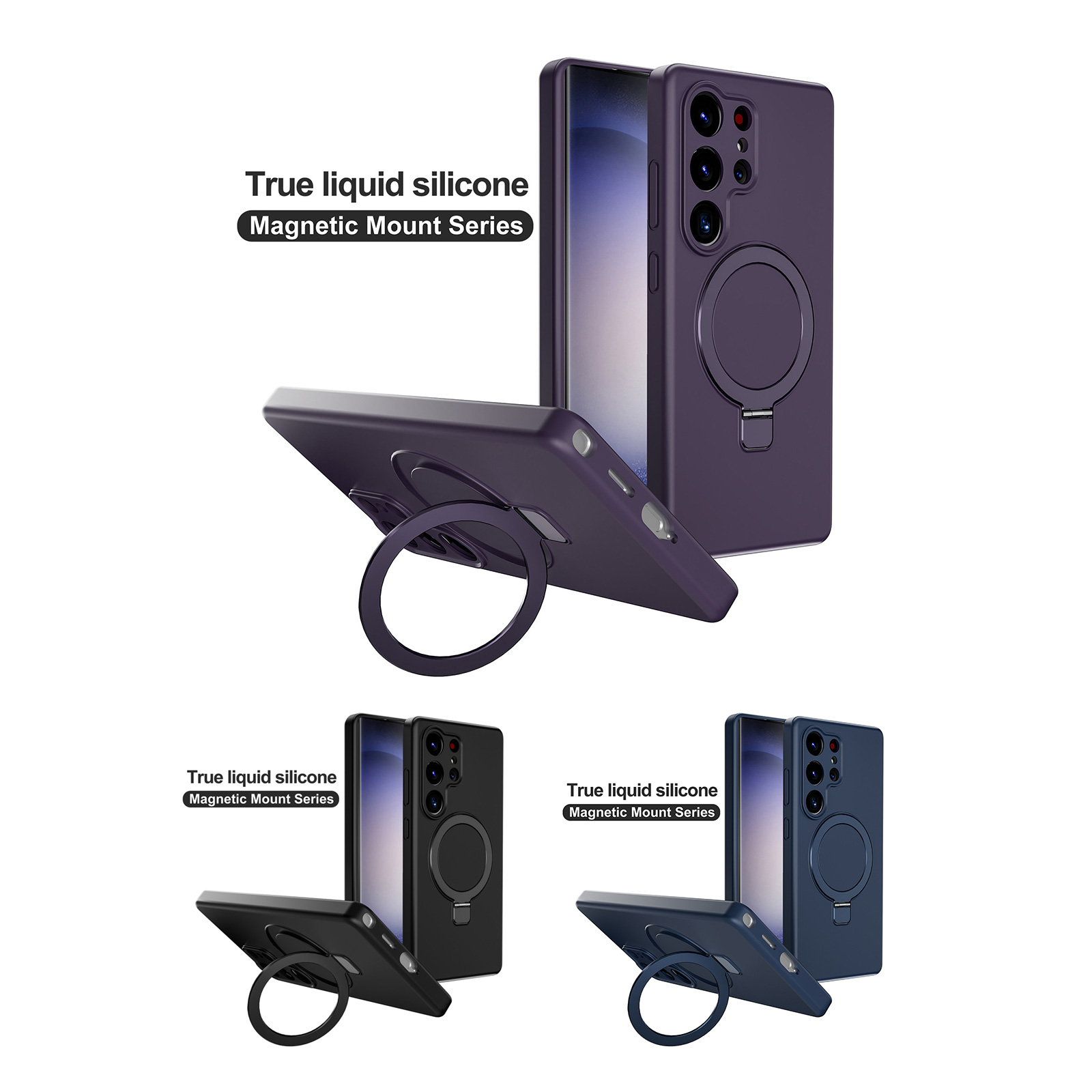 magnetic s26 ultra case with foldable kickstand - dark purple / black / dark blue