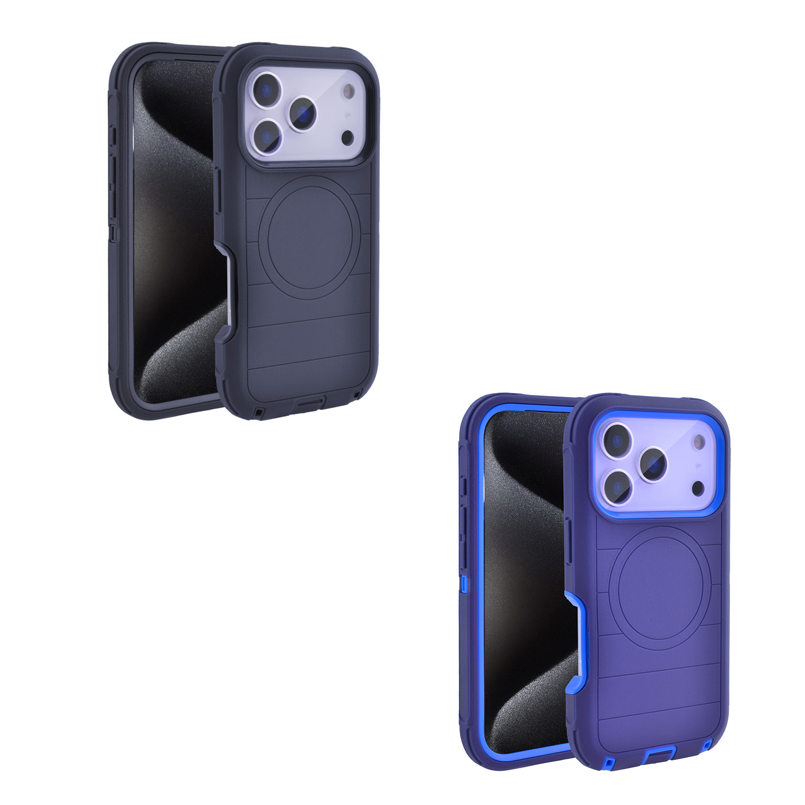 iphone 17 pro durable striped texture case - black - dark blue