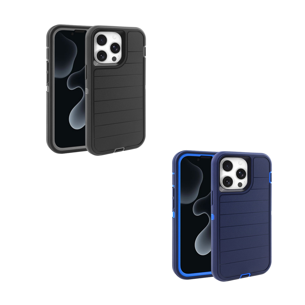 iphone 13 pro max durable striped texture case - black - dark blue