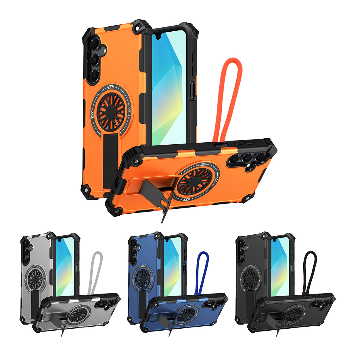 Rugged Magnetic Case with Foldable Kickstand and Wrist Strap for S26 - purple / black / blue / orange