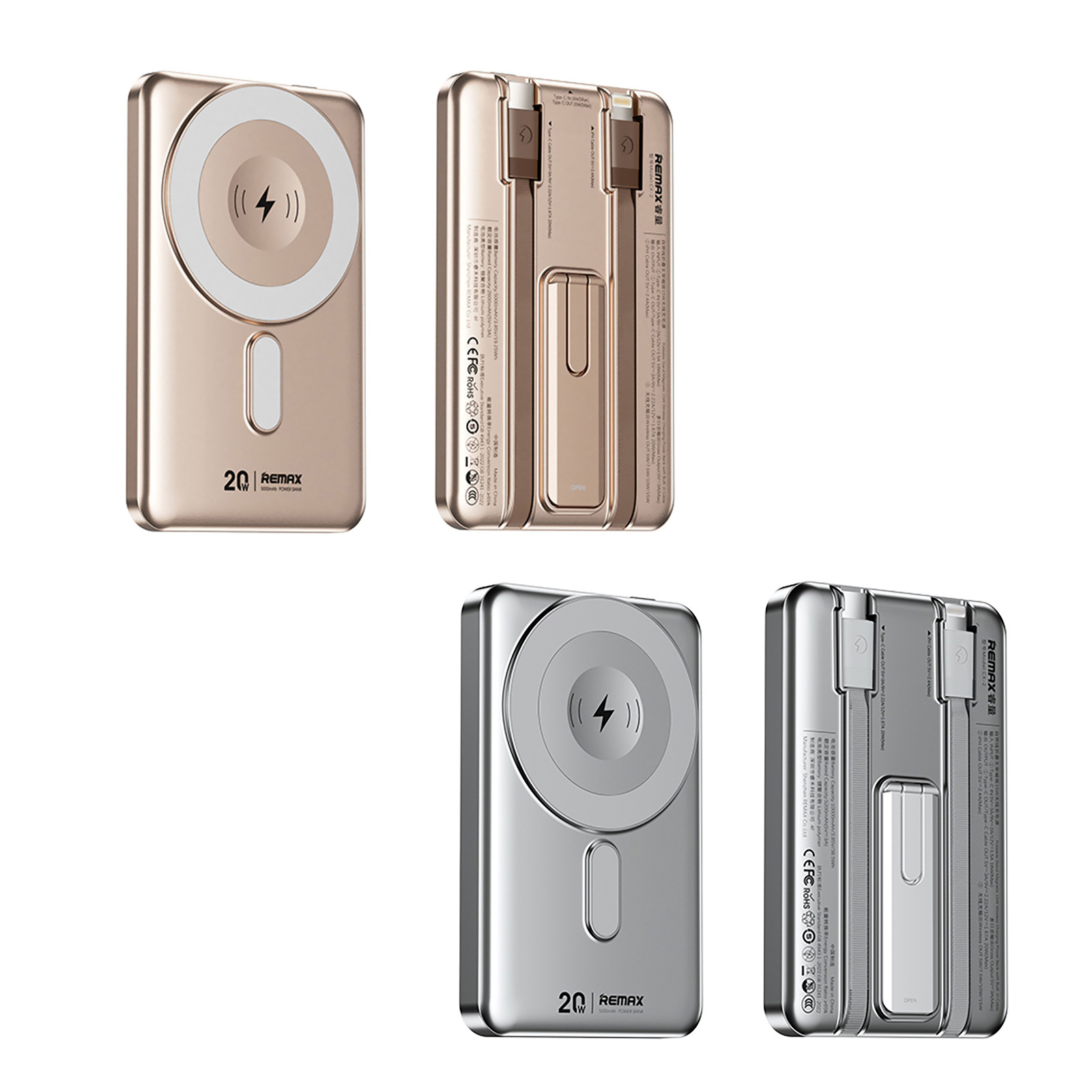 10000mAh PD 15W Magnetic Wireless Power Bank, Fast Charging Battery Pack with Zinc Alloy Holder Built-in USB C and 8 Pin Cable