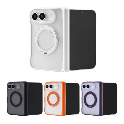matte 3500gs magnetic case for iphone duo with foldable kickstand and hinge protection, available in 4 colors: white, black, orange, purple