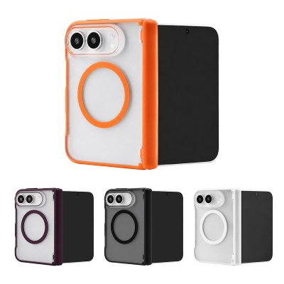 matte 3500gs magnetic case for iphone duo with hinge protection, available in 4 colors: white, black, orange, purple