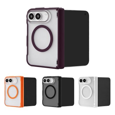 matte 3500gs magnetic case for iphone duo with hinge protection, available in 4 colors: white, black, orange, purple
