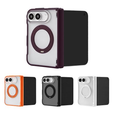 matte 3500gs magnetic case for iphone duo with foldable kickstand and hinge protection, available in 4 colors: white, black, orange, purple